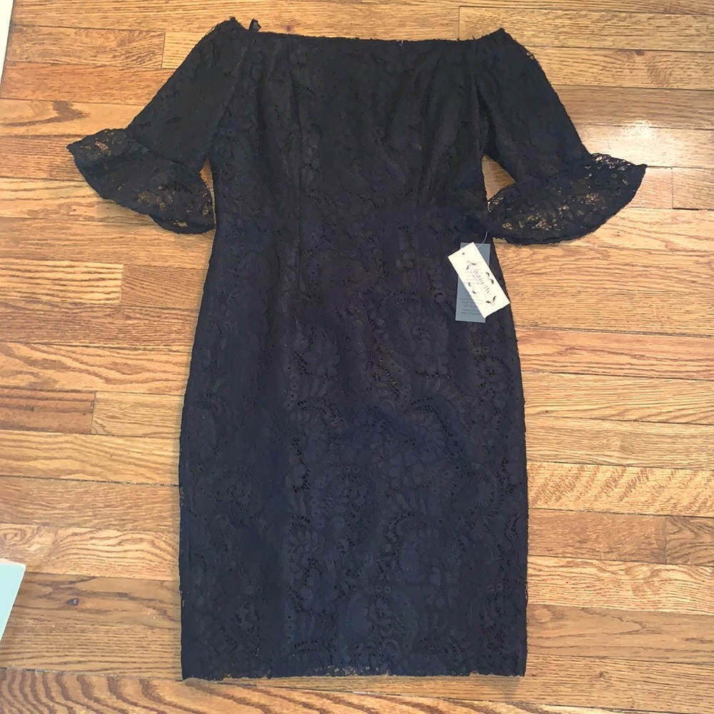 NWT Nanette Lepore black lace off the shoulder dress